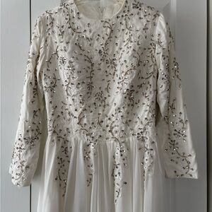 Modest Embellished Ivory Beaded Long Sleeve Dress